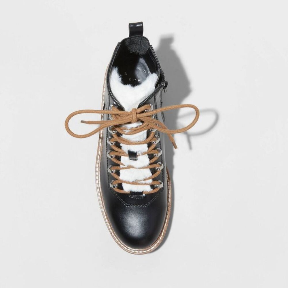 A New Day - Women's Faux Leather Fur Ankle Hiking Bo Black - Picture 3 of 4
